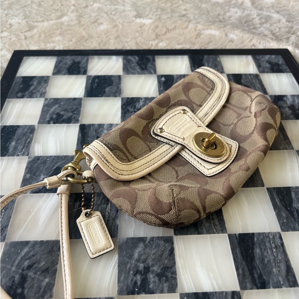 Coach Brown and Cream Wristlet - Picture 2 of 8